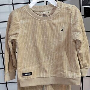 Nautica 2-Piece Baby Set - Ribbed Cotton Long Sleeve Shirt & Pants - Beige - 24M